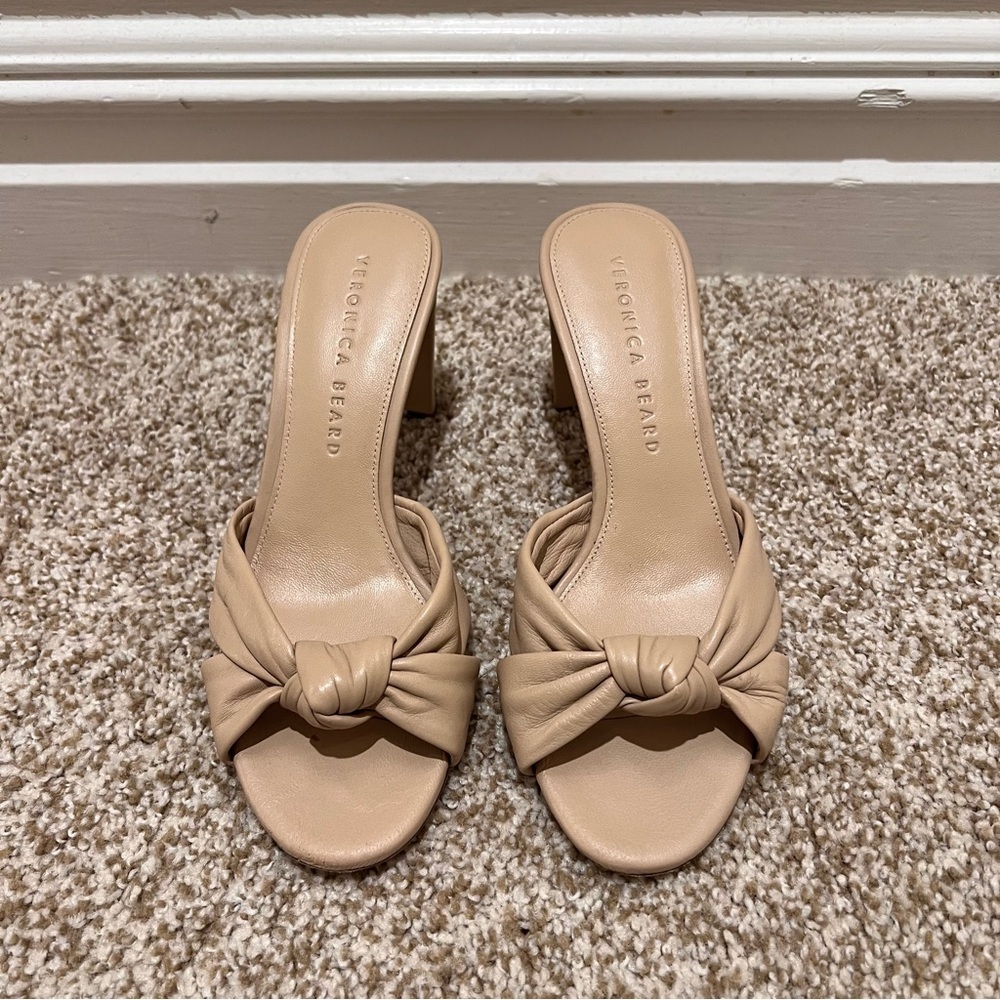 Veronica Beard Ganita Leather Knot Front Slip on High Heel Sandals Nude Size 6 - Picture 4 of 14